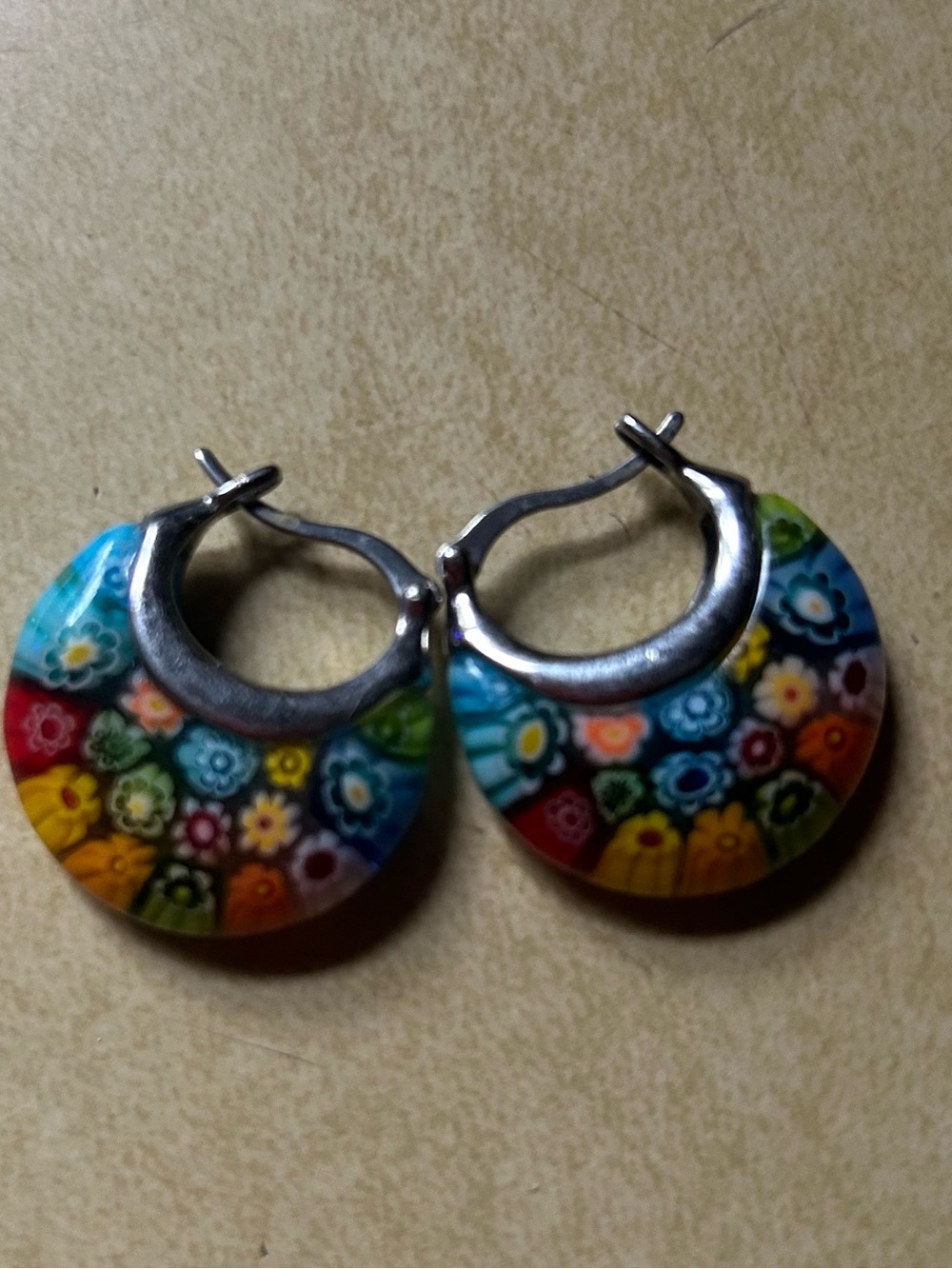 Colorful Millefiori Hoop Earrings - Multicolor Designer Style